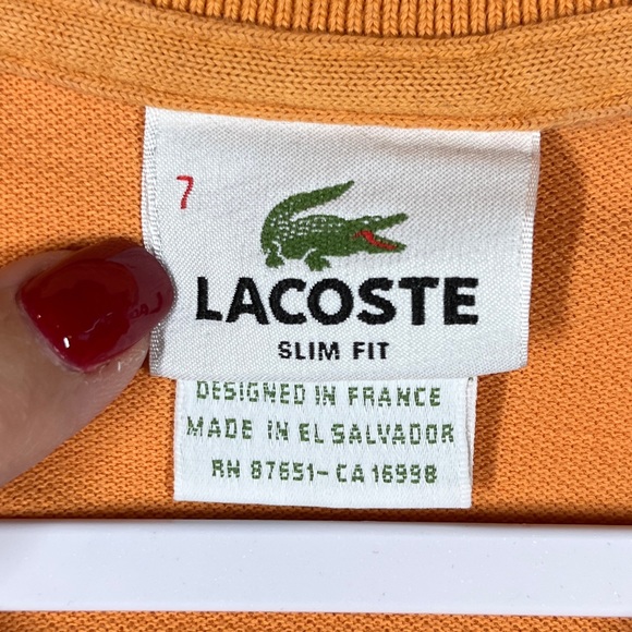 La Coste Mens Orange Polo Short Sleeve Sz 7 Slim Fit Embroidered Alligator Logo - Picture 4 of 6